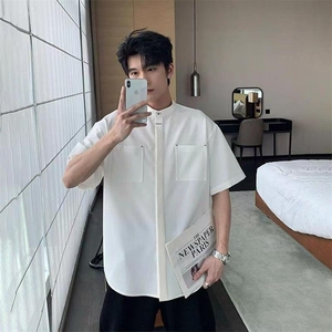 夏季痞帅男生垂感立领衬衣男宽松百搭衬衫上衣CSA15-P35图片