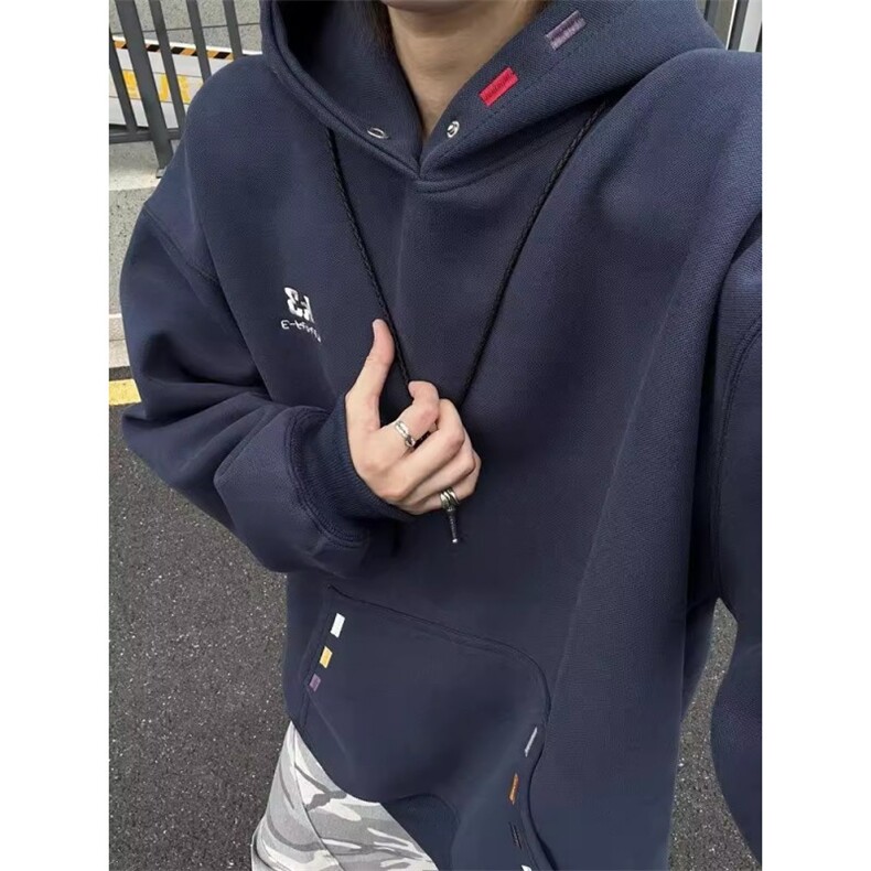 白花灰色重工刺绣卫衣男廓形连帽衫青岛即墨外套 WJ07图片