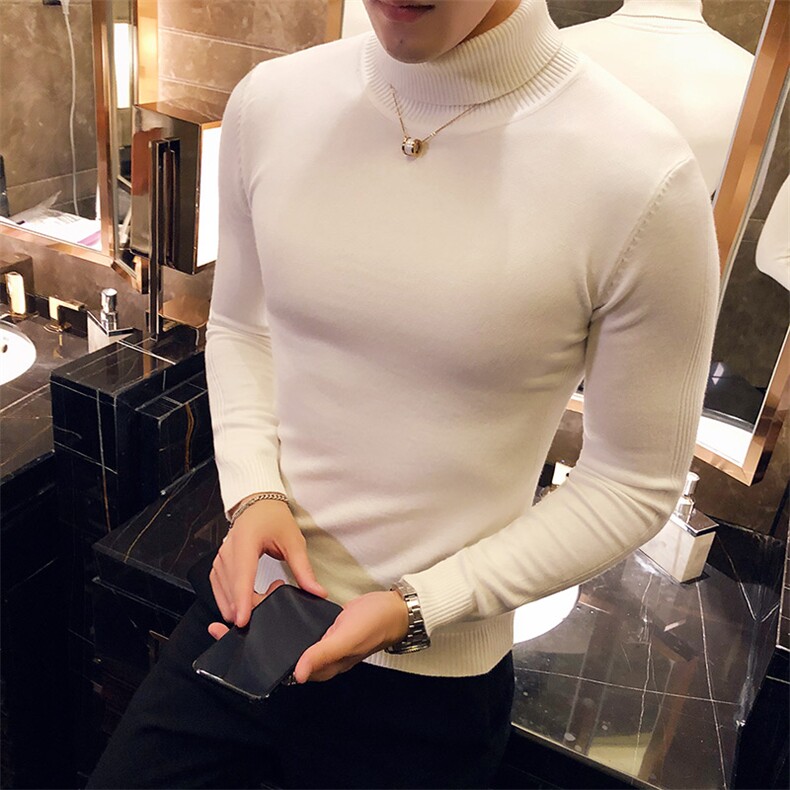 M09/p45两翻高领毛衣男秋冬纯色修身长袖针织打底衫男高领毛衣,男装针织衫/毛衣,电商D303