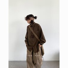 春秋季日系复古纯色长袖衬衫男宽松休闲工装衬衣C07-P35，男装衬衫，星座308B-2