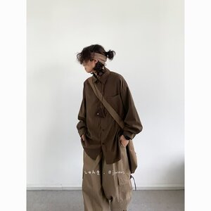 春秋季日系复古纯色长袖衬衫男宽松休闲工装衬衣C07-P35图片
