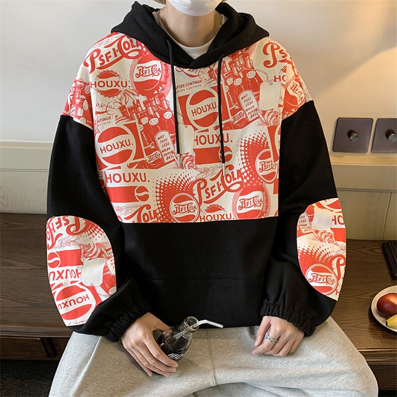 特P50高品质纯棉2025春秋冬拼接复古连帽卫衣男潮流上衣XW221,男装卫衣,电商B370