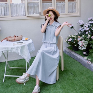 盐系轻熟工装半身裙套装女夏季高级感时尚洋气减龄显瘦长裙两件套图片