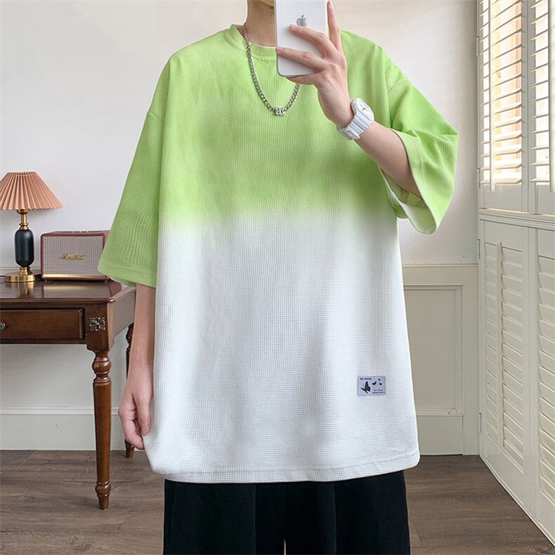 T802P35酒店风重磅280克华夫格渐变宽松大码蝴蝶印花短袖t，男装T恤，电商A026-1