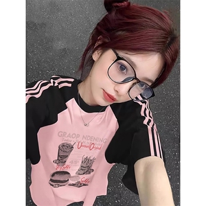 夏季美式高街重磅纯棉三条杠织带插肩撞色男女短袖T恤 CZ72-特P25图片