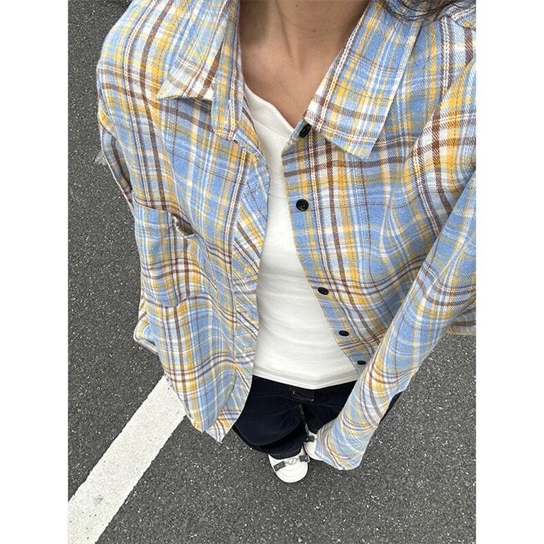 特批23!YK86045-TP2330%棉70%聚酯纤维春季长袖格子衬衫,男装衬衫,电商A086-1