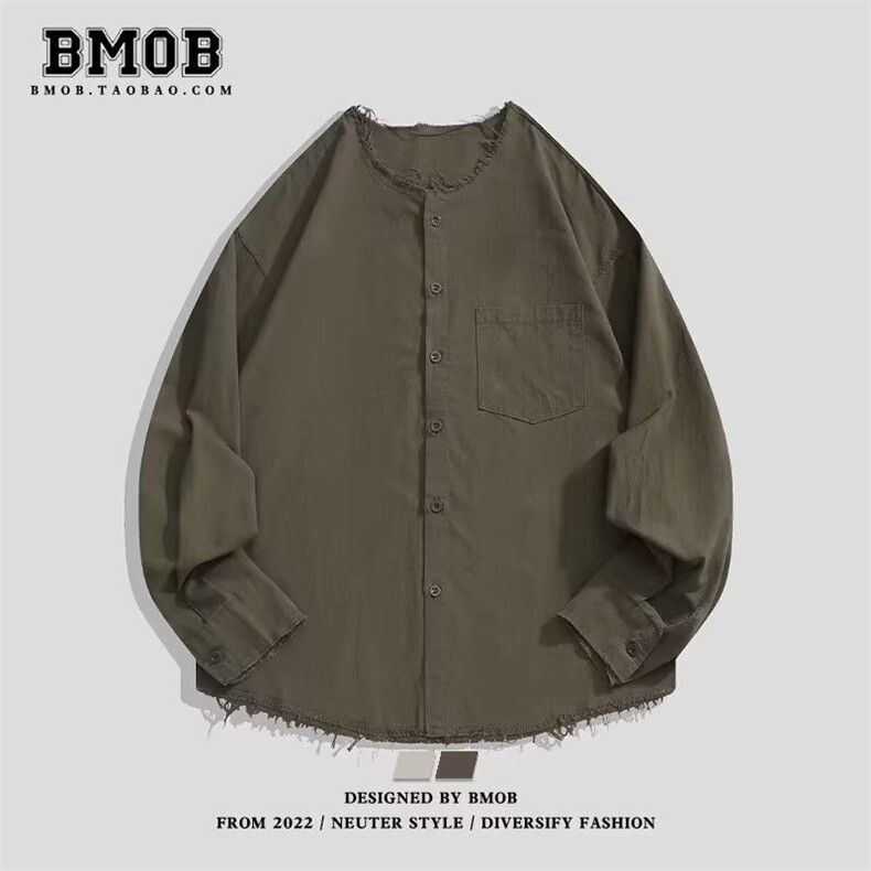 1506/QS2900/P45日系复古亚麻长袖立领休闲高级工装宽松打底衬衣,男装T恤,星座1506