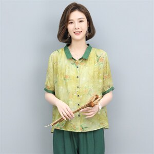 高端苎麻纯亚麻碎花上衣女妈妈装2025夏季新款大码亚麻图片