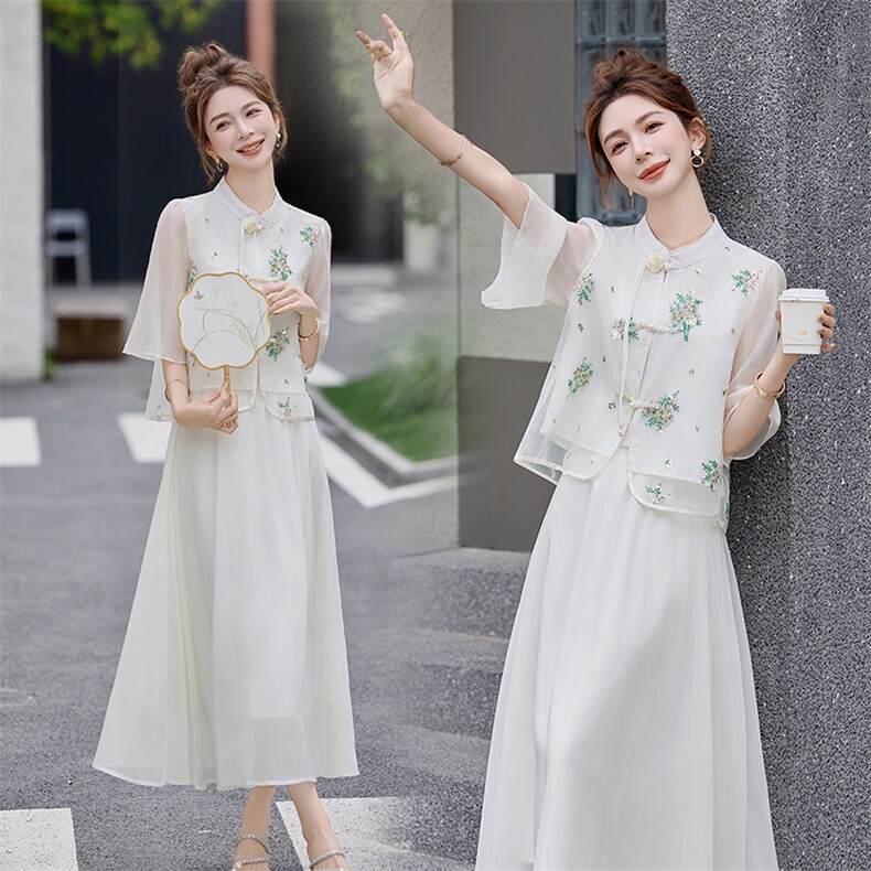 新中式轻国风套装女2025夏季新款高级感古典气质改良汉服两件套,女装套装/套裙,芷墨服饰