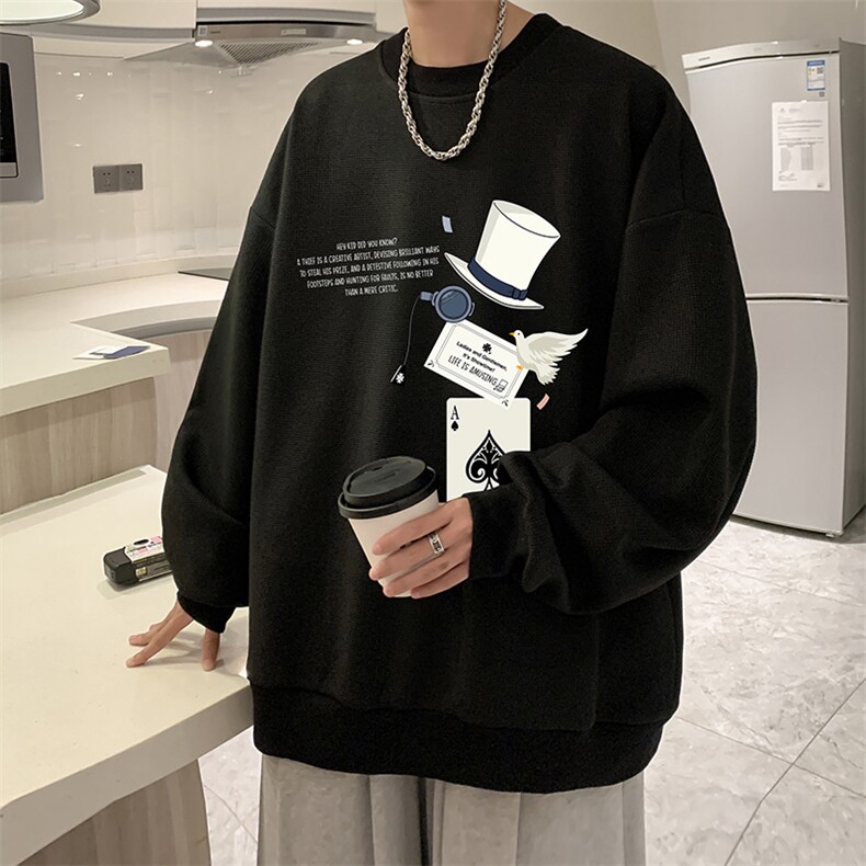 5XL华夫格卫衣男大码胖子圆领长袖t恤HW76373-P30加绒款-P40,男装卫衣,电商A040