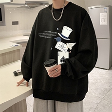 5XL华夫格卫衣男大码胖子圆领长袖t恤HW76373-P30加绒款-P40，男装卫衣，电商A040