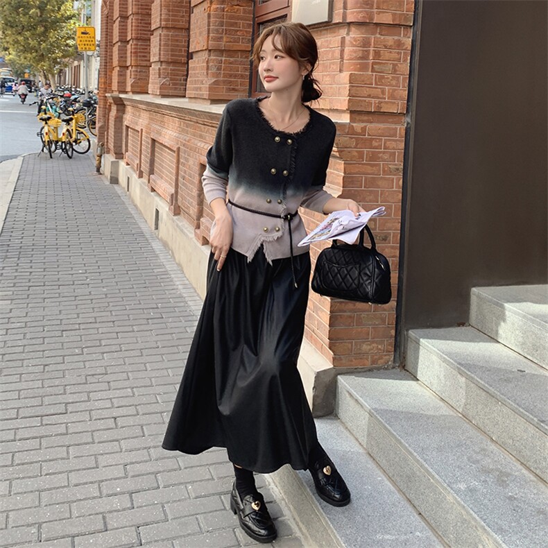 渐变色针织衫半身裙套装裙女春秋2025新款一整套ootd穿搭流行绝美,女装套装/套裙,素月