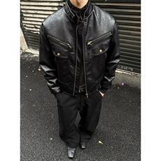 AA2183P82有内袋荔枝纹PU皮衣棉服夹克，男装夹克，电商B323A