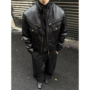 AA2183 P82有内袋荔枝纹PU皮衣棉服夹克图片
