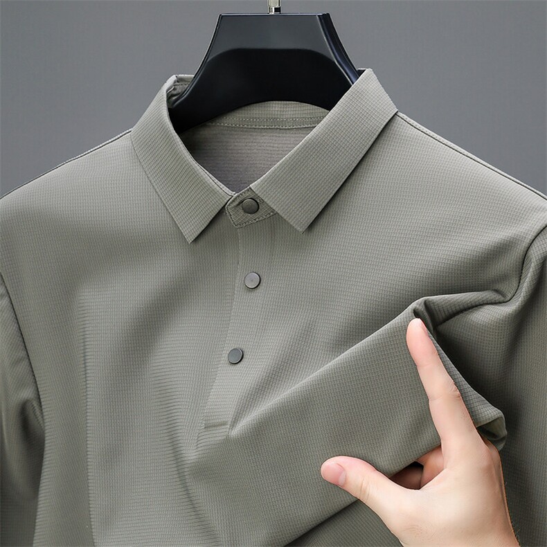 春秋新款男士长袖POLO衫高端翻领商务纯色免烫T恤，男装Polo衫，电商B212（原钱塘6029）