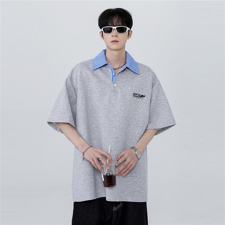 cleanfit高级感假两件Polo衫T恤撞色拼接学院风半袖T603-P48,男装T恤,电商C307