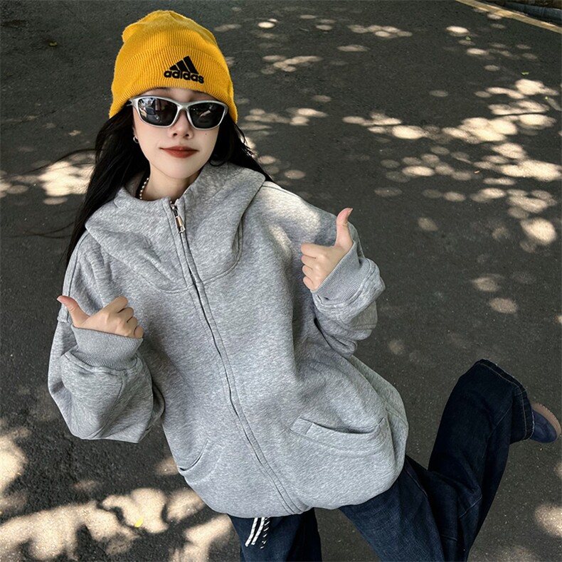 抖音得物高品质二开26春装美式高街重磅结构高领连帽卫衣外套W62,女装短外套,电商A486