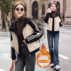 派克服女2024冬新款小个子短款洋气宽松休闲运动加绒加厚夹克外套，女装棉衣/棉服，韩蜜菓