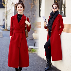 高端双面羊绒大衣女品牌年货红色本命年加长款过膝羊毛呢外套，女装双面呢大衣，媚琳依坊