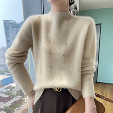 半高领套头打底衫女2024秋冬装新款针织衫羊毛衫，女装羊毛衫，百越羊绒