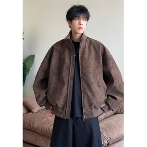 潮牌复古棒球服外套男士春秋2025新款飞行员机车PU皮夹克 J334图片