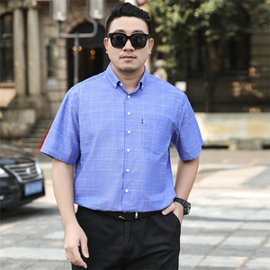 格子衬衫男士宽松潮流帅气休闲半袖夏季短袖薄款百搭衬衣1407图片