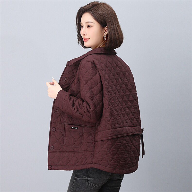 2024年秋冬季新款翻领加绒棉衣棉服女休闲百搭韩版保暖加绒外套,女装棉衣/棉服,鑫鑫格