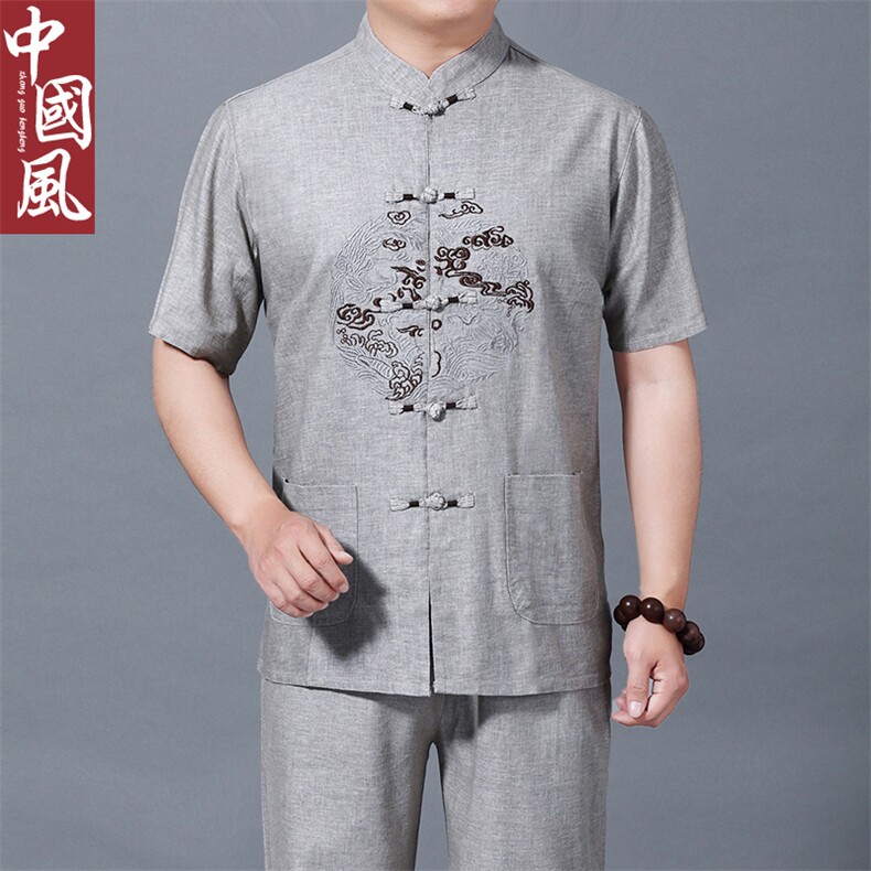 2023年夏季圆领宽松短袖中年纯色休闲商务上衣时尚百搭男装,男装休闲套装,电商B212（原钱塘6029）