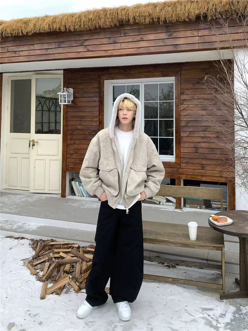 网图冬季加绒加厚连帽棉衣男做旧美式高街复古青少年保暖棉服,男装棉衣,电商C307