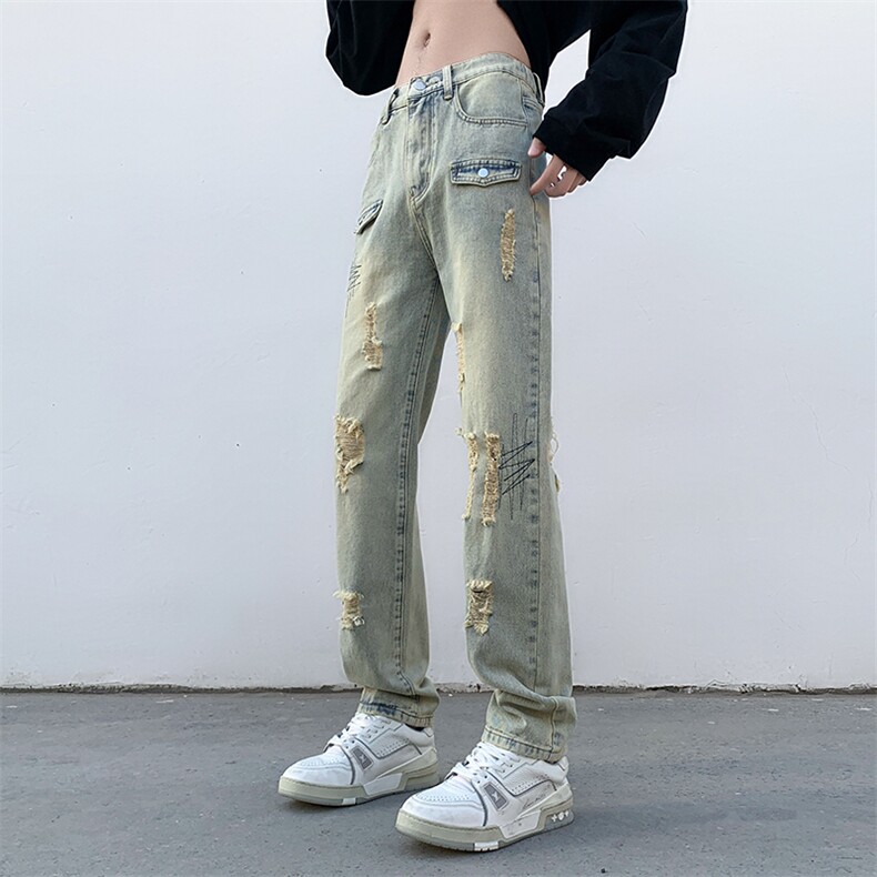 2023夏季美式高街修身直筒弹力刺绣牛仔裤货号K706P65控价88,男装牛仔裤,电商A063