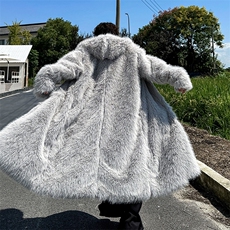 加厚中长款仿皮草外套男抗冻冬季时髦灰色大衣厚实风衣，男装毛呢大衣，星座1114（原A254）