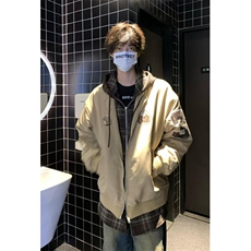 刺绣潮牌棉服外套复古格子假两件连帽冬季加厚保暖棉衣JY66，男装棉衣，星座1116A（原606A-3）