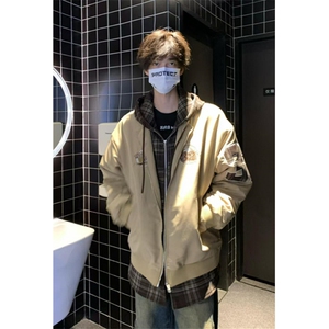 刺绣潮牌棉服外套复古格子假两件连帽冬季加厚保暖棉衣 JY66图片