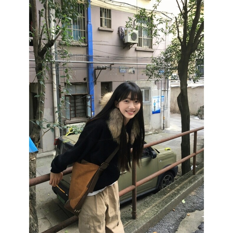 2025秋冬新款毛领加绒加厚开衫外套,女装短外套,电商A336-2