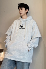 W866-P63M-6XL秋季美式重磅酷丝棉加绒假两件套头连帽卫衣，男装卫衣，星座109