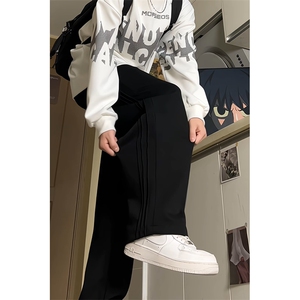 24秋冬美式侧褶皱阔腿垂坠感拖地百搭休闲卫裤男K3216-特38加绒48图片