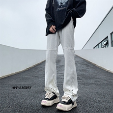 美式ins高街牛仔裤小众百搭微喇铆钉纽扣拼接牛仔裤K2301-P65控88，男装牛仔裤，电商A062