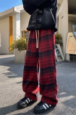 8XL-M毛呢复古格子裤宽松休闲加绒慵懒风直筒阔腿裤K9118P60控78，男装休闲裤，电商D206-1