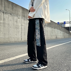 牛仔裤男款美式vibe高街设计感小众毛边贴布休闲长裤N01043-P45，男装休闲裤，星座308B-1