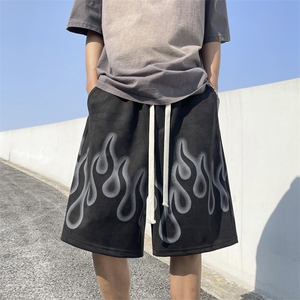 麂皮绒火焰五分裤男韩版潮流印花帅2026夏季新款ins短裤K3680-P32图片