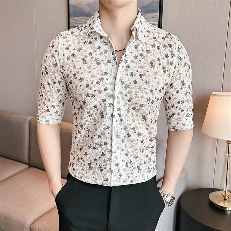 CS820-P55蕾丝夏季新款男士短袖衬衫潮流时尚短袖潮男衬衣，男装T恤，星座507A（原星座306B-2）