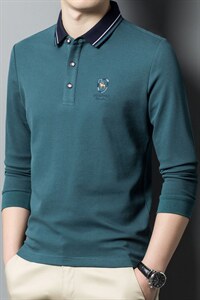 长袖薄款T恤男秋季新款纯棉刺绣休闲中年爸爸装纯色POLO衫体恤图片