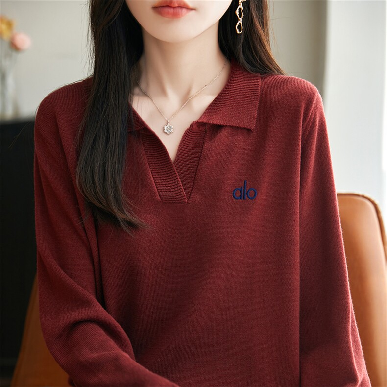 POLO领精纺羊毛衫针织毛衣女春秋新款字母刺绣上衣宽松休闲打底衫,针织衫/毛衣,菲奥羊绒
