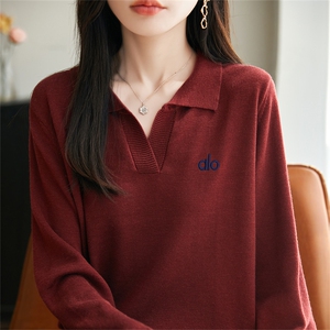 POLO领精纺羊毛衫针织毛衣女春秋新款字母刺绣上衣宽松休闲打底衫图片
