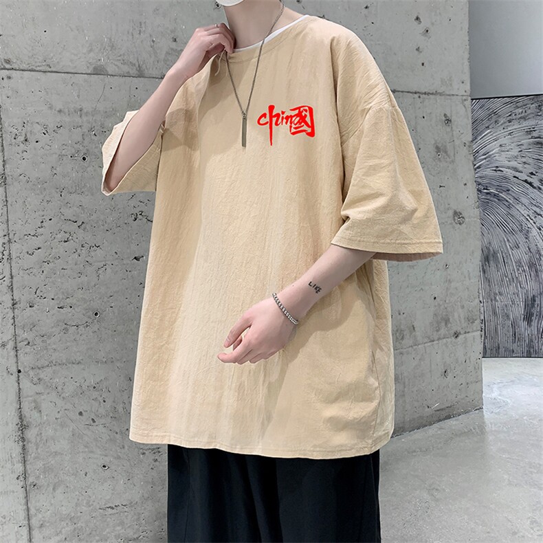 YT26276-P30亚短袖t恤男大码五分袖男宽松七分袖港风模特,男装T恤,电商A040