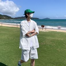 TZ62627/P55弹力短袖衬衣套装男女夏款港风衬衫短裤两件套，男装休闲套装，电商A141