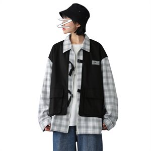 男女宽松假两件马甲格子工装外套上衣（会出加绒）mj403-p118图片