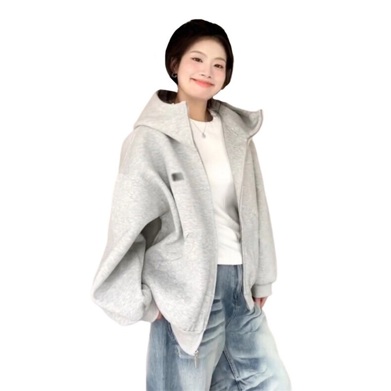 灰色连帽卫衣短外套女春秋2025新款早秋季穿搭巨好看韩系上衣,女装短外套,星座506A