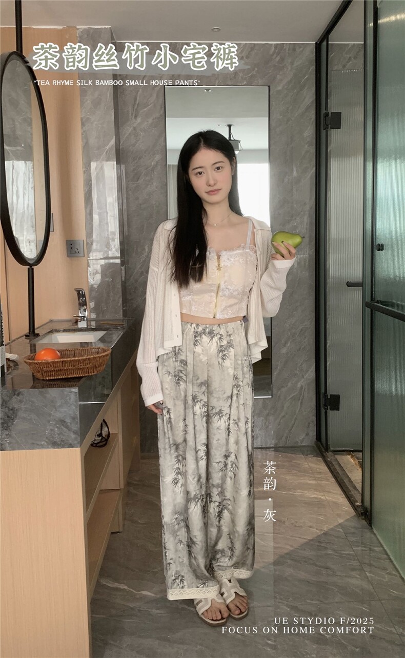 茶韵丝竹小宅裤新中式茶韵系列阔腿裤,女装休闲裤,禾雯电商供货