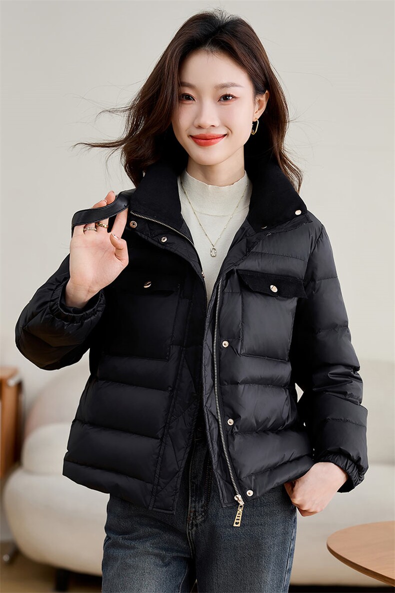 冬装新款时尚气质拼接加厚短款羽绒服新标90%白鸭绒,女装羽绒服,姿衣坊